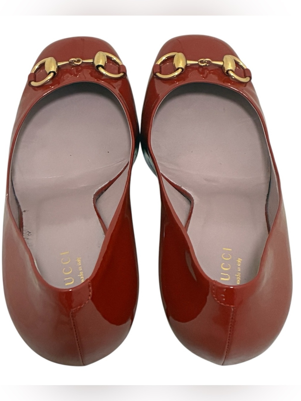 Gucci Red Patent Leather Classic Gold Horsebit Closed Toe Pump Heel Size US 10 - Picture 8 of 15